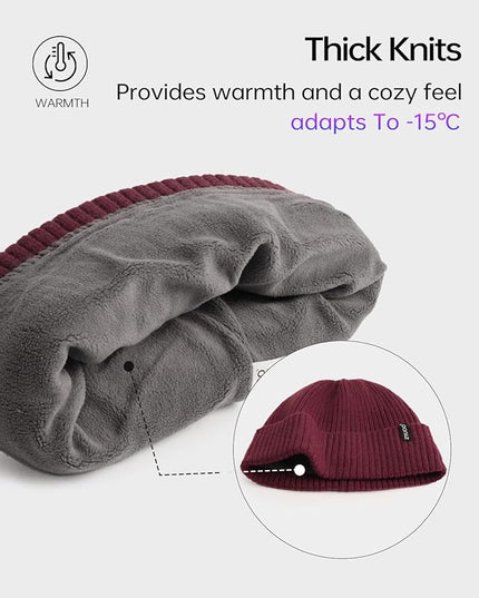 Zylioo Plus Size Fleece Lined Beanie Hat,2XL/XL/L/M/S Thermal Knitted Hat,Winter Warm Lined Snow Hats for Women Men