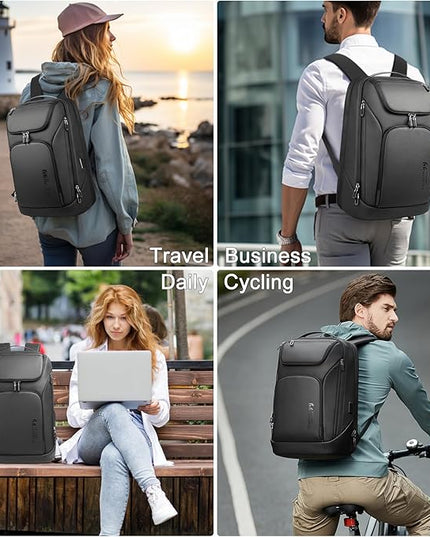 hk Business Smart Backpack for Men Anti-Theft for 17.3 Inch Laptop with USB Charging Port Water-Resistant Large Durable Compact 30L for Travel College Work-Deep Black