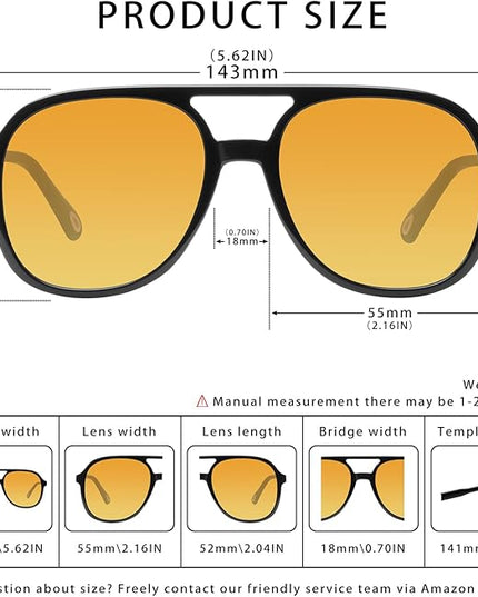 YDAOWKN Retro Square Aviator Sunglasses for Womens Mens Vintage 70s Double Bridge Sun Glasses