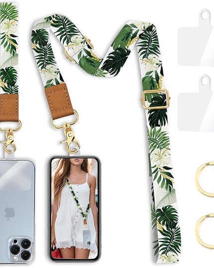 Cell Phone Lanyard Crossbody with Wrist Strap, Green Leaf Lanyards for around the Neck Wristlet Adjustable Phone Strap Cute for Keys Case ID Badges Accessories