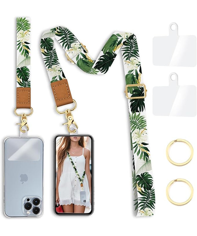 Cell Phone Lanyard Crossbody with Wrist Strap, Green Leaf Lanyards for around the Neck Wristlet Adjustable Phone Strap Cute for Keys Case ID Badges Accessories
