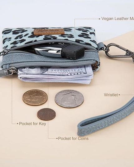 Montana West Wrangler Small Wallet for Women Leopard Print Wristlet Wallets Mini Change Pouch Jean