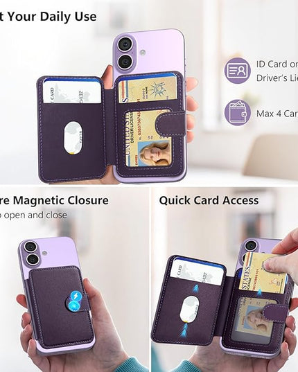 TopMade for Magsafe Wallet, Strongest Magnetic Card Holder for iPhone 17/16/15/14/13/12 Series, Slim Magnetic Phone Wallet, RFID Blocking, Vegan Leather, Open ID Window, 4 Cards Holder, Purple