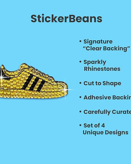 StickerBeans® Rhinestone Stickers - Yellow Spirit 4-Pack, 2” x 2” Each, Unique Sparkly Cut-to-Shape for Collecting, Trading, Decorating Laptops, Phone Cases, Scrapbooks, for Kids, Teens, & Adults