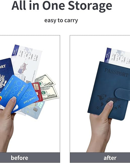 Passport Holder, Passport Cover with Credit Card Slot and Boarding Pass Slot Combo, Passport Wallet Case Book Travel Must Have, RFID Blocking Leather Travel Accessories, Dark Blue