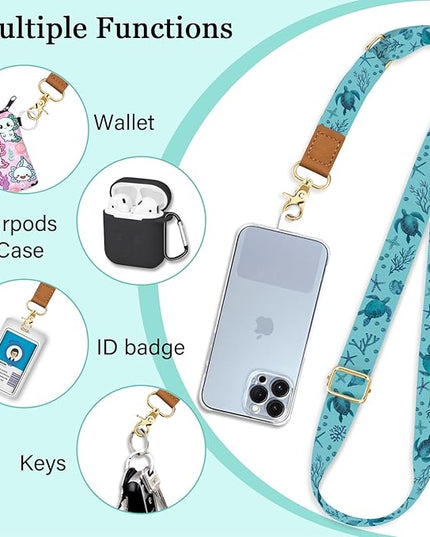 Phone Lanyard Crossbody Strap, Sea Turtle Cell Phone Lanyard for Women, Wrist Strap Wristlet Adjustable Accessories around the Neck for Keychain Cruise Travel Beach Essentials Gift