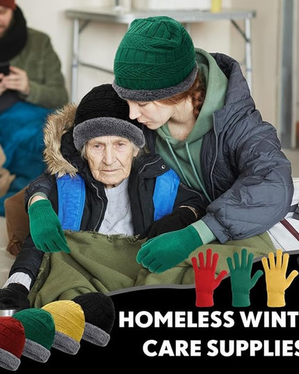Suhine 40/110 Pcs Winter Hats and Gloves Bulk for Men Women Fleece Lined Beanie & Glove Set Unisex Hats Gloves for Homeless