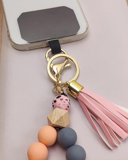Phone Lanyard Silicone Beaded Phone Wrist Strap Cute Elastic Cell Phone Wristlet Chain Bracelet with 2 Tether Tab