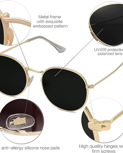 SOJOS Small Round Polarized Sunglasses for Women Men Classic Vintage Retro Shades UV400 SJ1014