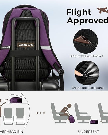 Swissdigital Design Business Laptop Backpack, College Laptops Backpack with USB Charging Port for Men and Women Fits 16 Inch Notebook, Purple | SD1670-51