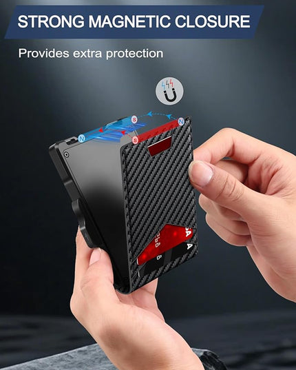 GHUKY Wallet for Men, Minimalist Slim Mens Wallet with Money Clip, RFID Blocking Smart Pop Up Card Wallet with ID Window, Compact Bifold Wallet, Metal Aluminum Credit Card Holder