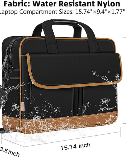 Taygeer Laptop Briefcase, 15.6 Inch Laptop Bag for Men Women, Water Resistant Crossbody Messenger Shoulder Bag for Business, Professional Premium Office Briefcase for Notebook/Computer, Black Brown