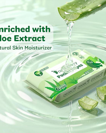 Unscented Wet Wipes Travel Size with Aloe Vera, Hypoallergenic Pocket Wipes for Sensitive Skin, 99% Water Moisturizing Mini Wipes Travel Essentials, 48 Count (8 Packs of 6)
