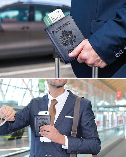 Passport and Vaccine Card Holder Combo, Passport Holder with Vaccine Card Slot, Passport Wallet, Passport Cover, Passport Case, Passport Holder for Women and Men(AB-Dark blue)