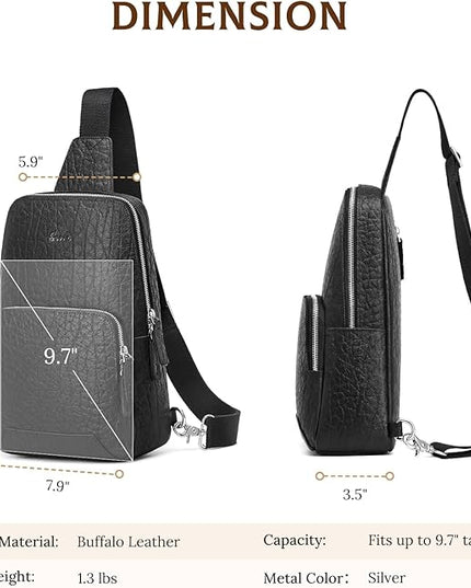 S-ZONE Sling Bag for Men Women RFID Blocking Genuine Leather Crossbody Shoulder Bag Backpack Hiking Daypack Travel
