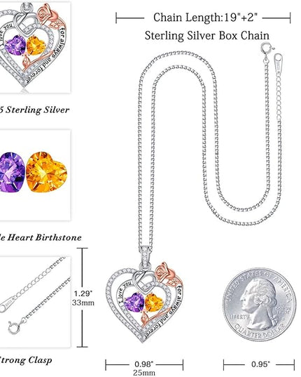 Iefil Christmas Gifts for Wife Women - 925 Sterling Silver Double Birthstone Necklace, Anniversary Birthday Gifts for Women, Jewelry Gift for Wife Girlfriend Mom Her