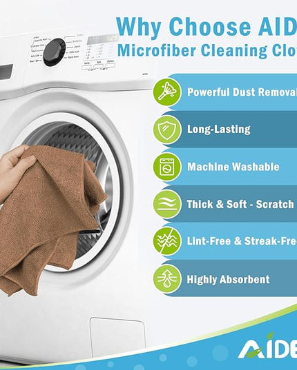 AIDEA Microfiber Cleaning Cloth-12PK, Soft Microfiber Towels for Cars, Absorbent Cleaning Rags, Lint-Free Streak-Free Wash Cloths for House, Kitchen, Window(12in.x12in), Brown