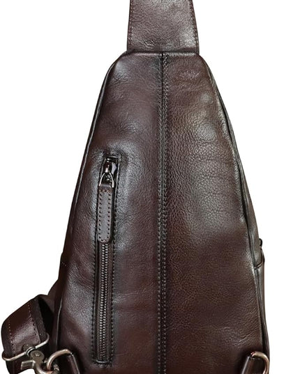 Genuine Leather Sling Bag Embossed Crocodile Pattern Leather Crossbody Sling Backpack Handmade Chest Purse Daypack (Coffee)