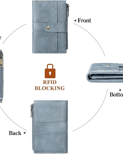 FALAN MULE Small Wallet for Women RIFD Leather Bifold Credit Card Holder with 3 ID Window