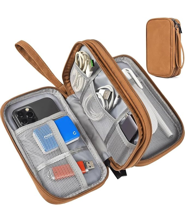 Electronic Organizer Travel Cable Accessories Case, Electronic Organizer Bag, Waterproof Electronic Accessories Organizer Case for Power Bank, Charging Cords, Chargers, Earphone, USB Cable - Brown