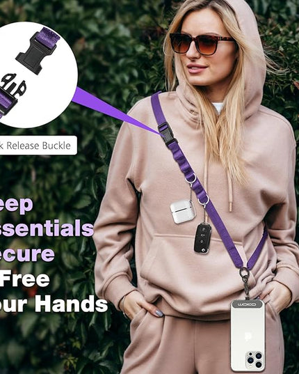 MoKo Universal Phone Lanyard, Nylon Adjustable Cell Phone Crossbody Strap Detachable Women & Men Cellphone Lanyards Around the Neck with Patches for iPhone, Most Smartphones, Dark Purple