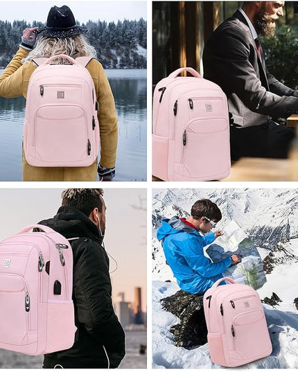 Laptop Backpack,Business Travel Anti Theft Slim Durable Laptops Backpack with USB Charging Port,Water Resistant College Computer Bag for Women & Men Fits 15.6 Inch Laptop and Notebook-Light Pink
