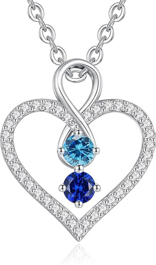 LOUISA SECRET Infinity Double Birthstone Necklace, 925 Sterling Silver Tiny Pendant Heart Necklace for Women Wife Her, Best Jewelry Gift Heart Jewelry Meaningful Gift for Valentine's Day, Christmas, Birthday Anniversary