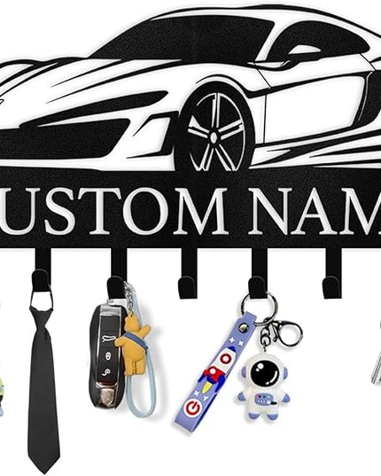 Dyoart Personalized Key Holder Wall Mount - Custom Key Rack Wall Mount with Hooks, Metal Key Rack Organizer, Car Design Key Hanger, Coat Rack, Wall Mounted Decor for Entryway, Front Door, Office