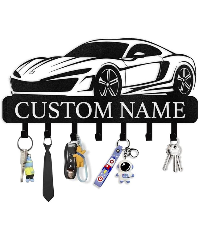 Dyoart Personalized Key Holder Wall Mount - Custom Key Rack Wall Mount with Hooks, Metal Key Rack Organizer, Car Design Key Hanger, Coat Rack, Wall Mounted Decor for Entryway, Front Door, Office