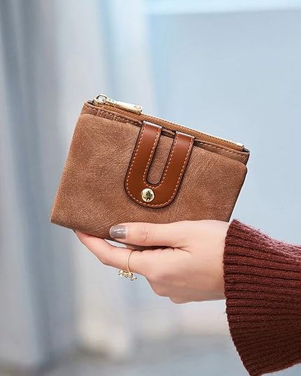 AOXONEL Women's Rfid Small Bifold Leather Wallet Ladies Mini Zipper Coin Purse id card Pocket,Slim Compact Thin