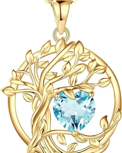 FANCIME Tree of life Birthstone necklace Sterling Silver Pendant Birthstone Necklace Gemstone Anniversary Birthday Jewelry Christmas Gifts for Mom Her Wife