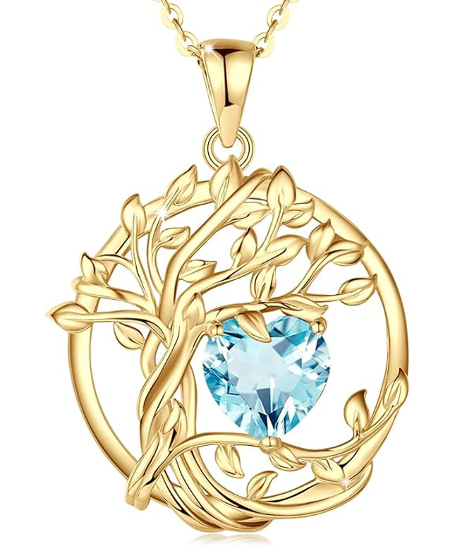 FANCIME Tree of life Birthstone necklace Sterling Silver Pendant Birthstone Necklace Gemstone Anniversary Birthday Jewelry Christmas Gifts for Mom Her Wife