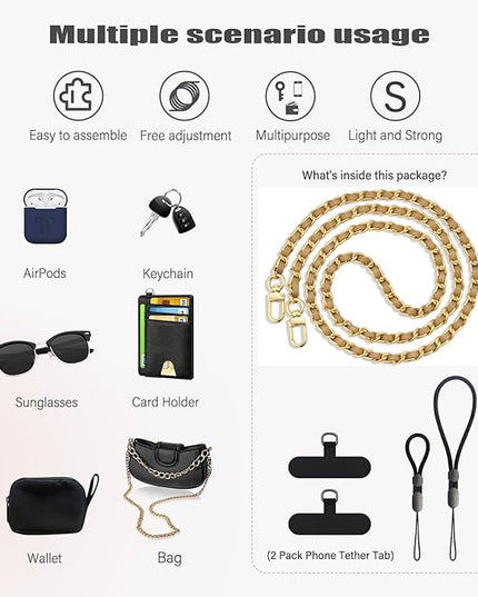 BFSD·DM Phone crossbody strap, 2× Pads,1× Leather Phone Strap,1× Phone Wrist Strap,1× Adjustable Finger Strap,Universal Crossbody Patch Phone Lanyards,Compatible with Most Smartphones(brown-48in)