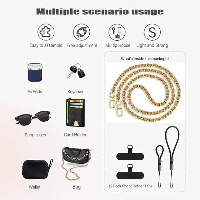 BFSD·DM Phone crossbody strap, 2× Pads,1× Leather Phone Strap,1× Phone Wrist Strap,1× Adjustable Finger Strap,Universal Crossbody Patch Phone Lanyards,Compatible with Most Smartphones(brown-48in)