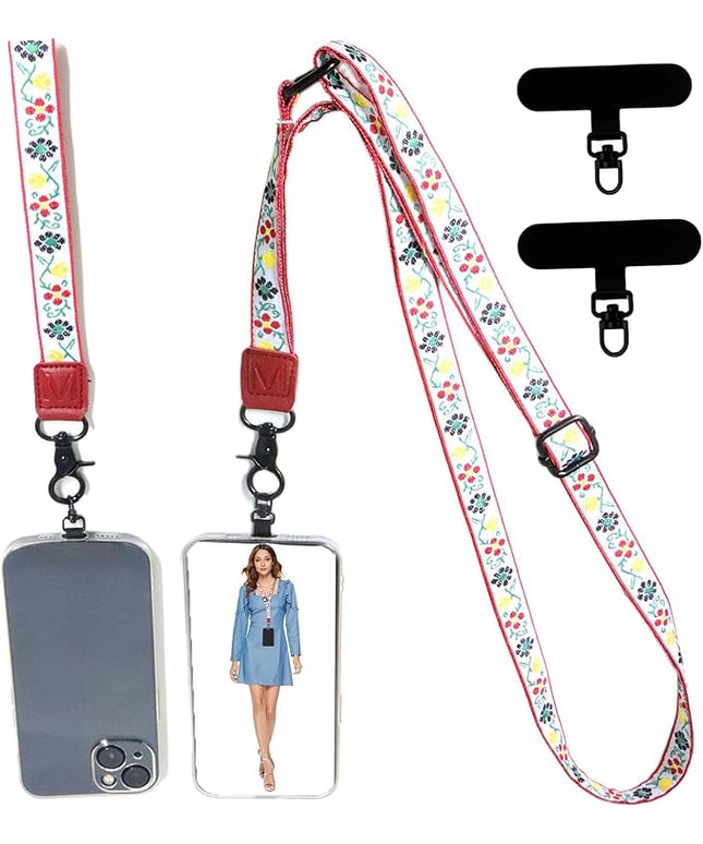 Adjustable Lanyard for Phone, Camera, Name Tags, ID card, Keychain and Wristlet Straps with 2 phone pads(Black)