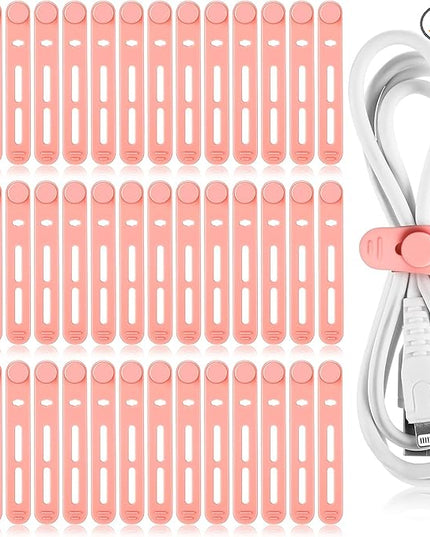 42 Pcs Silicone Cable Ties Reusable Cord Straps Multipurpose Elastic Cable Organizer for Bundling Fastening Earphone Phone Charger Home Office School (Pink,3.15 Inch)