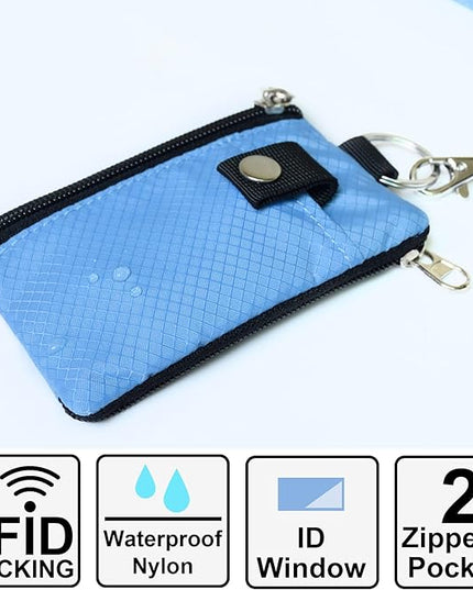 Minimalist RFID Blocking Small Wallet with ID Window,WaterResistant Zip Id Case Wallet with Lanyard Keychain for Cards,Cash,Travel,Women,Men