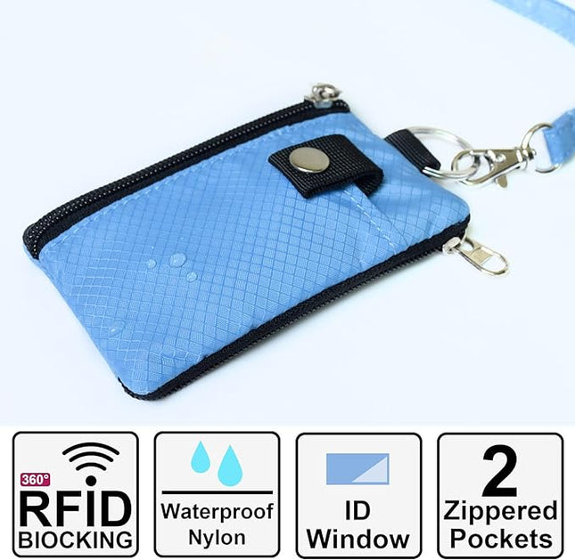 Minimalist RFID Blocking Small Wallet with ID Window,WaterResistant Zip Id Case Wallet with Lanyard Keychain for Cards,Cash,Travel,Women,Men