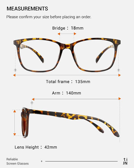 TIJN Blue Light Blocking Glasses for Women Men TR90 Frame Square Nerd Eyeglasses Anti Blue Ray Computer Screen Glasses
