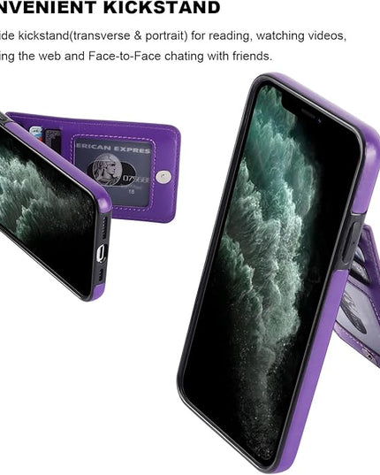 KIHUWEY Compatible with iPhone 11 Pro Max Case Wallet with Credit Card Holder, Premium Leather Magnetic Clasp Kickstand Heavy Duty Protective Cover for iPhone 11 Pro Max 6.7 Inch(Dark Purple)