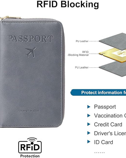 Passport Holder for Travel Women and Men RFID Passport Holder with Card Slots Holder Passport Case Passport cover Passport Wallet Travel Essentials and Accessories (Zipper, Grey Zipper)