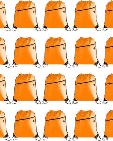 CODOBON 20PCS Drawstring Bag Sports Gym String Backpack Bulk Cinch Sackpack with 2 layer Zip pocket for Gym Traveling (20, orange) (Orange)