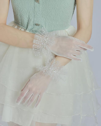 Sahabowi Satin Gloves Formal Bridal Banquet Party Wedding Opera Solid Colorful Mitten For Women