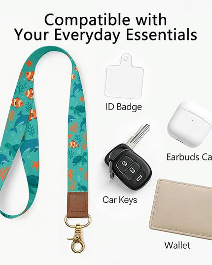 Phone Lanyard Wrist Strap Set, Ocean Animals Neck Lanyard for Phones, Wallet, Car Keys and ID Badge – Universal Everyday Carry