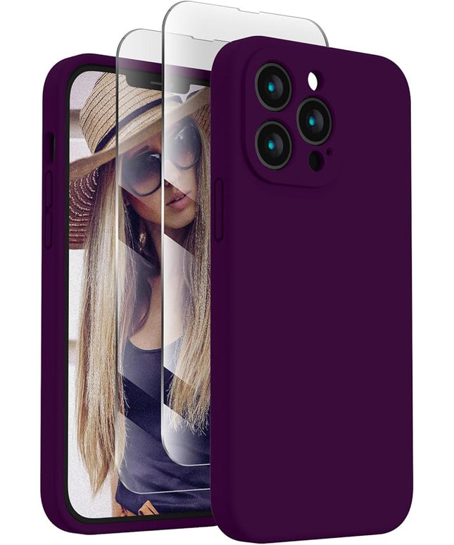 FireNova Designed for iPhone 13 Pro Case, Silicone Upgraded [Camera Protection] Phone Case with [2 Screen Protectors], Soft Anti-Scratch Microfiber Lining Inside, 6.1 inch, Wine Red