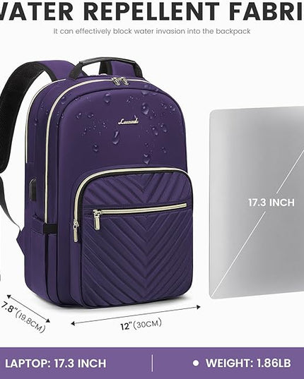 LOVEVOOK Laptop Backpack for Women 17.3 inch,Cute Women Travel Backpack Purse,Professional Laptop Computer Bag,Waterproof Work Business College Teacher Bag Carry on Backpack with USB Port,Royal Purple