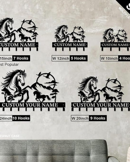 peanut case Personalized Farm Horse Keys Hooks,Custom Name Metal Cowboy Horse Art Keys Hooks,Metal Horse Lover Wall Home Storage Decorative Keys Hooks,Key Holder Hooks for Wall (Style I)