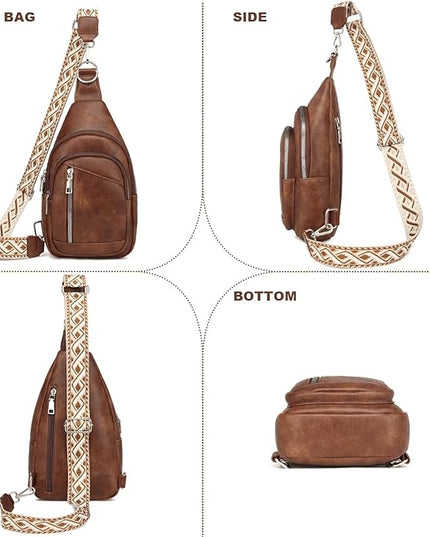Sling Bag Crossbody Backpack - 2 in 1 Leather Cross Body Bag Fanny Pack with 2 Removable Straps