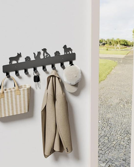 GTK Key Hooks with 8 Hooks Wall Mounted, Key Holder for Wall Decor, Dog Key Holder for Entryway, Self Adhesive Cat Key Rack for Living Room