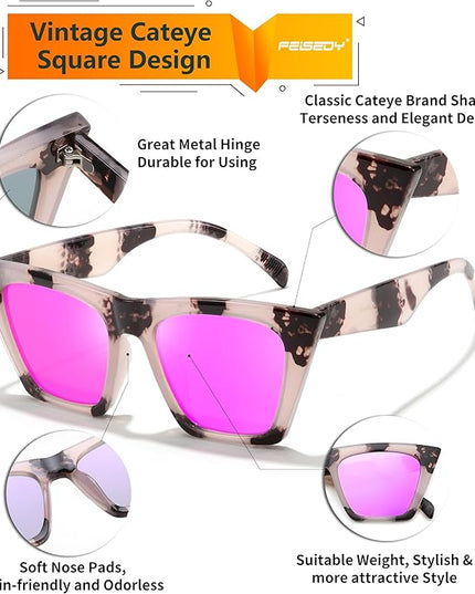 FEISEDY Vintage Square Cat Eye Sunglasses Women Trendy Cateye Sunglasses B2473